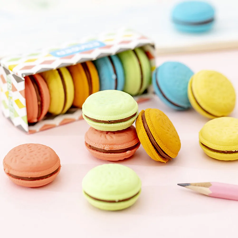 4 Boxes Mini Erasers Cute Macaron Candy Color Pastry for Kindergarten Small School Stationery Classroom Prize