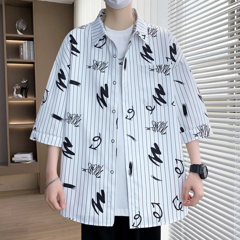 2026 Autumn Men's Literary Short-Sleeved Floral Shirt - Loose Seven-Button Long Sleeve