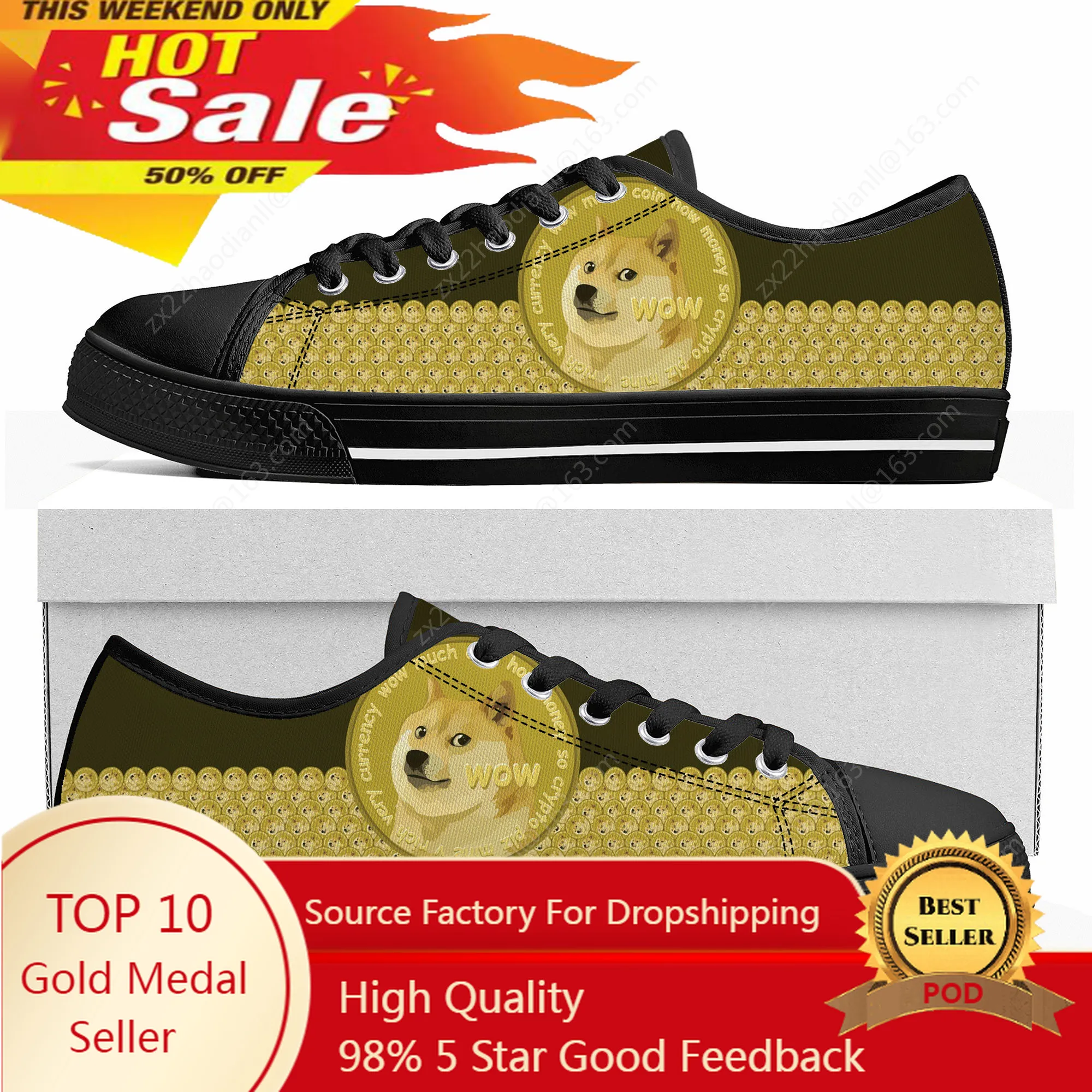 

Dogecoin Crypto Currency Dog Coin Low Top Sneakers Mens Womens Teenager Canvas Sneaker Couple High Quality Shoes Custom Shoe