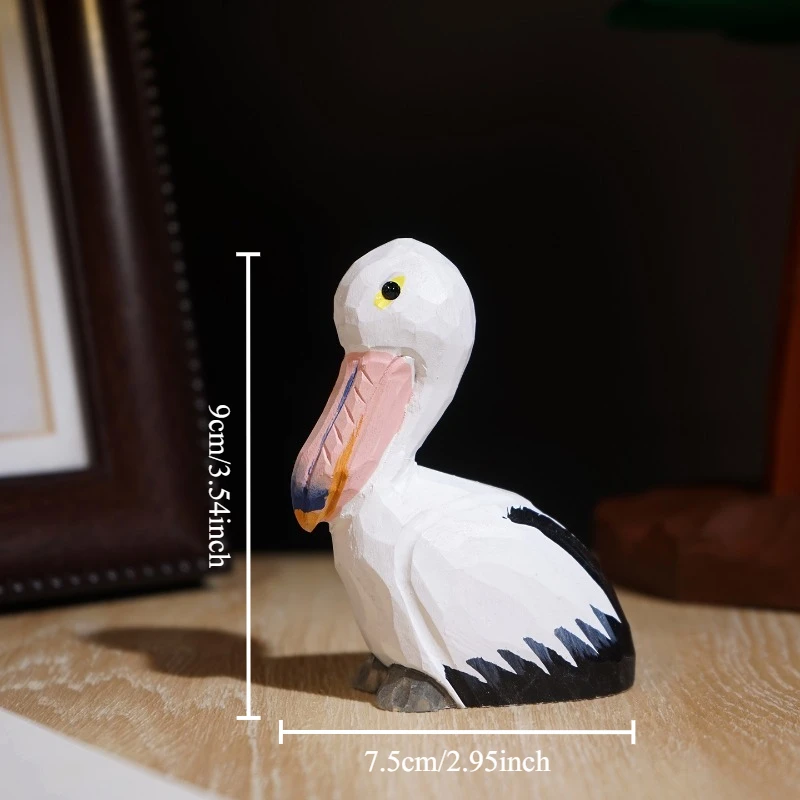 1 PC Pelican Hand Carved Wood Sculpture DIY Patio Landscape Miniature Ornament Unique Office Desk Workspace Decoration Best Gift
