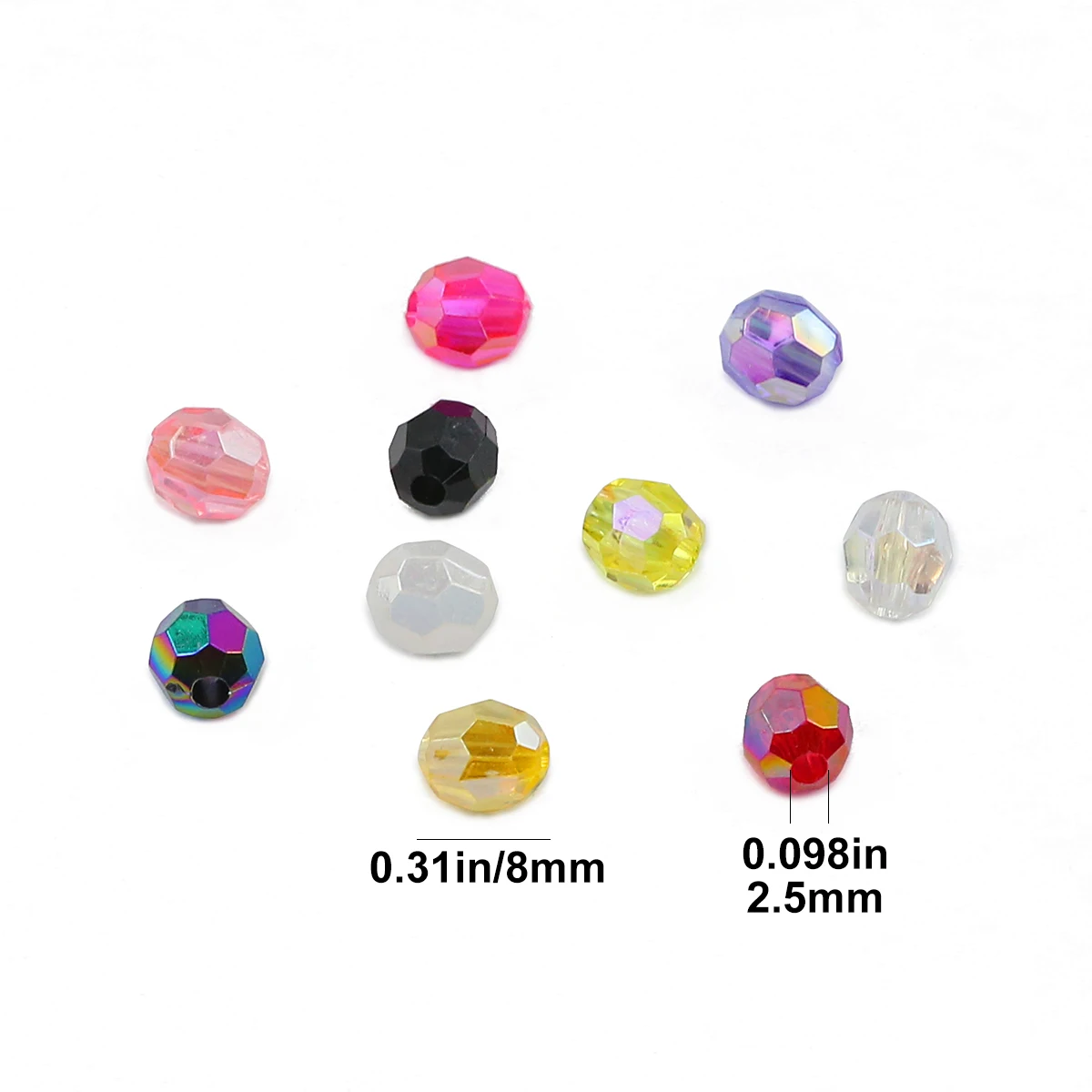 100/200/400pcs 8mm Colourful AB Colour Faceted Round Acrylic Crystal Spacer Loose Beads For Bracelet Necklace DIY Jewelry Making