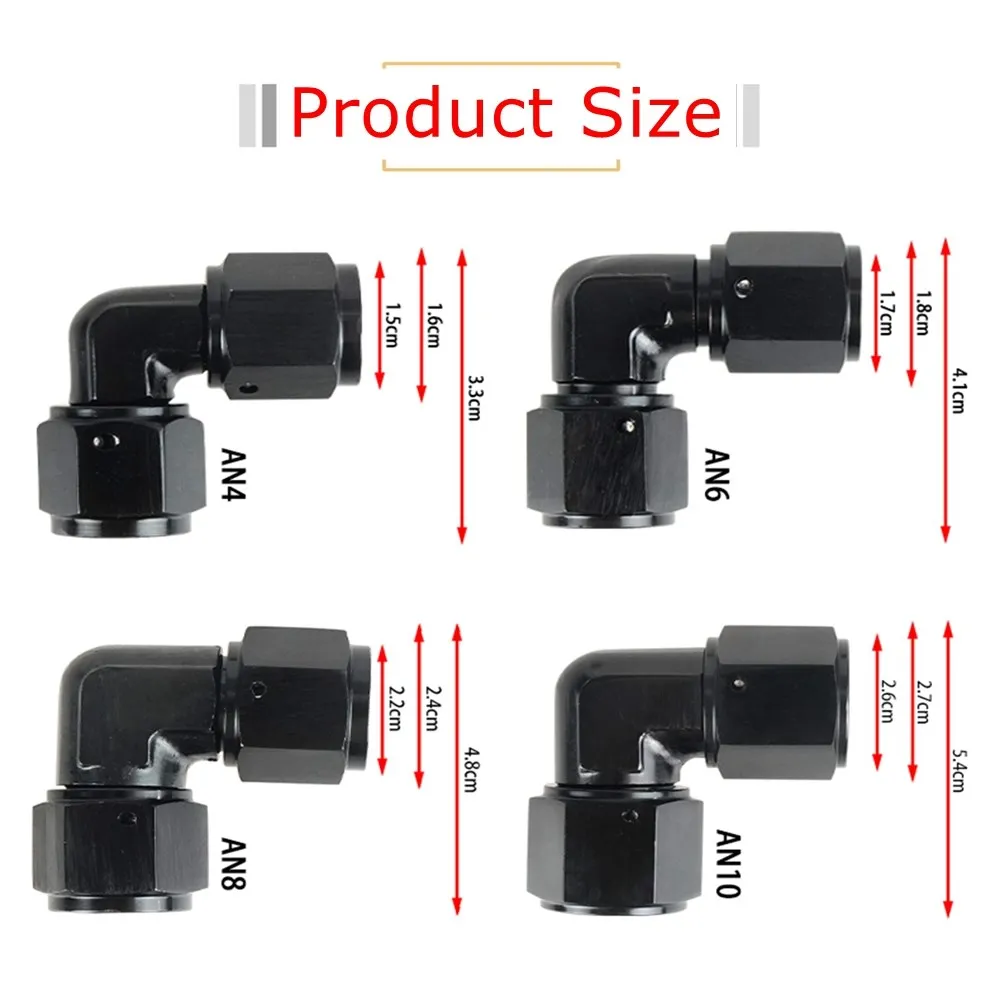 90 Degree Swivel Elbow Hose Fittings AN4 AN6 AN8 AN10 Female Thread To Hose End Pipe Adapters for Braided Line Fuel Line Adaptor