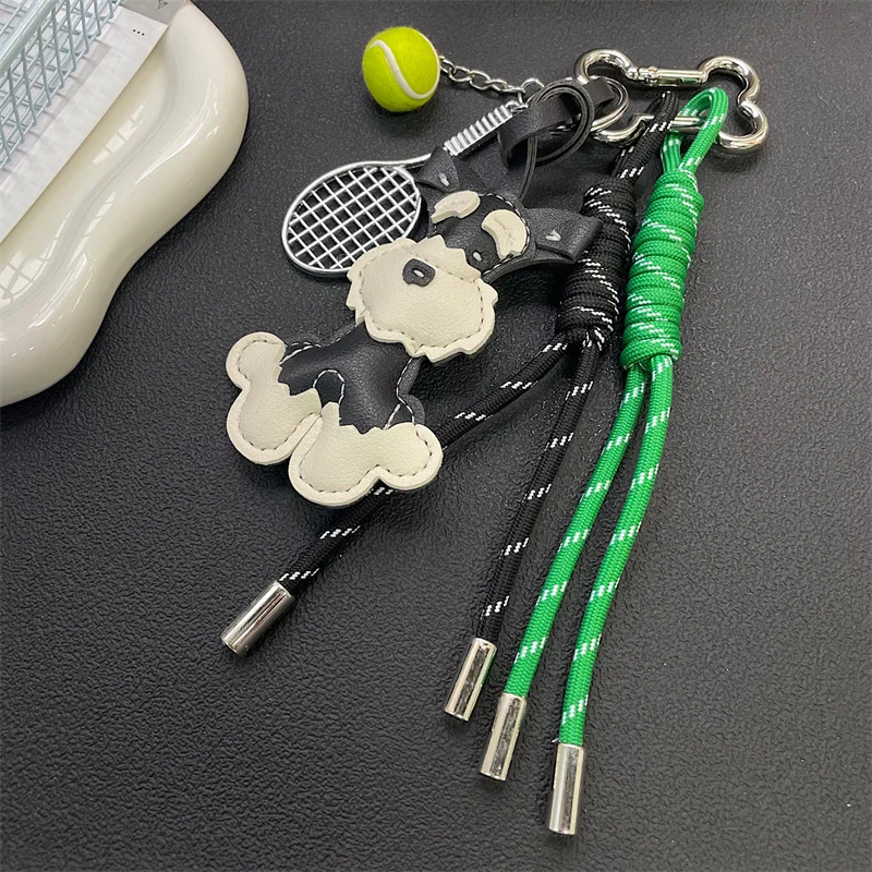 Cute PU Leather Schnauzer Keychain Cute Puppy Dog PU Leather Hanger Animal Car Keyring Bag Pendant Women image 6