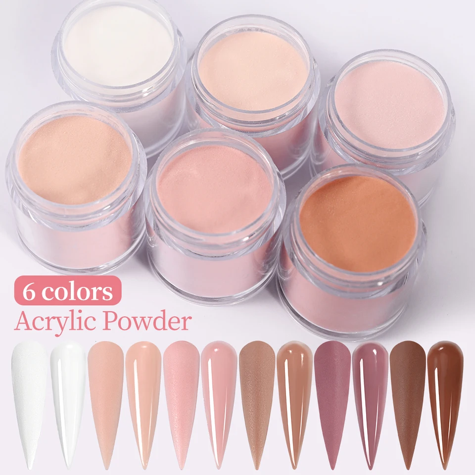 Set de 6 colores de polvo acrílico profesional para uñas, rosa, transparente, blanco, nude, polímero para extensión de uñas, tallado 3D, francés 3