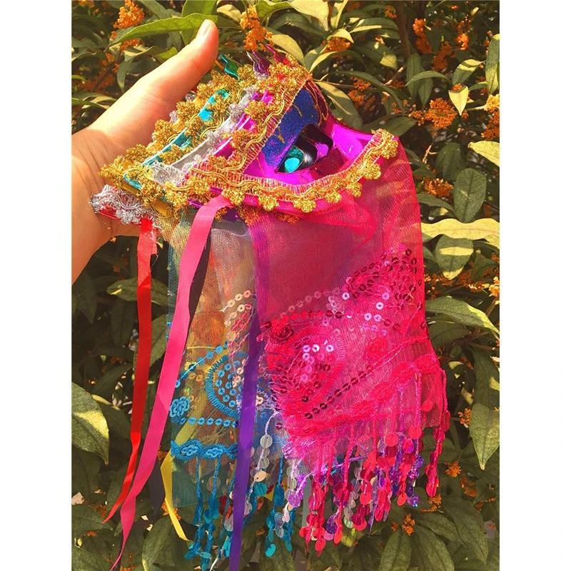 Máscara de baile feminina renda borla lantejoulas com véu veneziano vintage mistério acessórios traje de halloween mardi gras festa bola