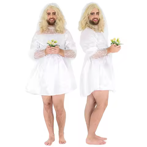 Male Runaway Bride Halloween Dress Up Mens Adult Funny Wedding Dress Bride Stag Party Costume Fancy Dress