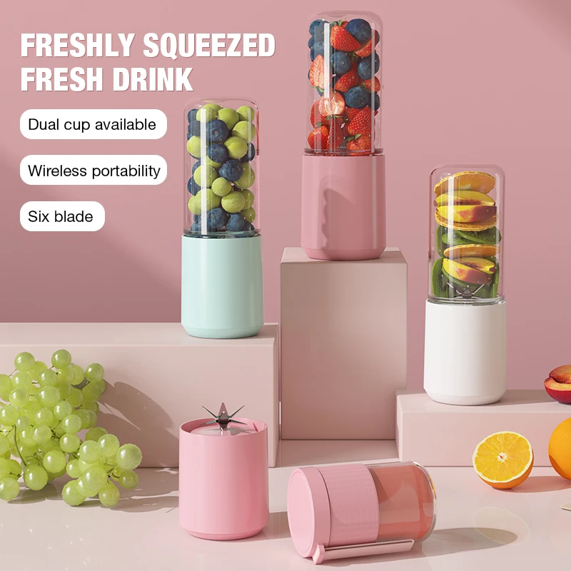 عصارة كهربائية محمولة كوب مزدوج USB شحن كوب عصير طالب صغير المنزلية التخييم في الهواء الطلق خلاط زجاجي عالي البورسليكات