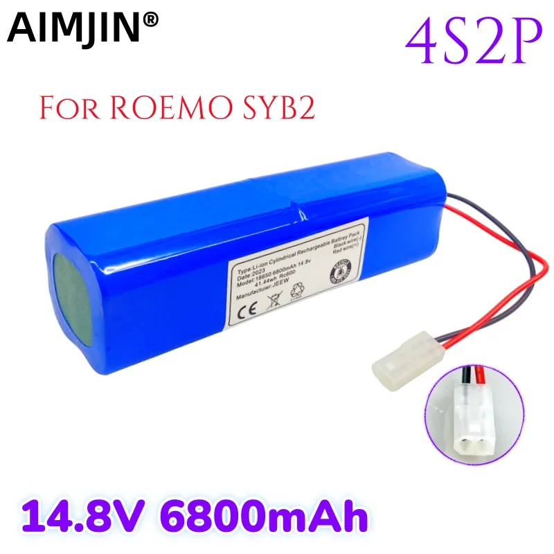 New 14.8V 6800mAh S10-SI-144-5200 Robot Battery Pack For Yeedi 2 Hybrid 4INR-19/66-2 Robotic Vacuum Cleaner