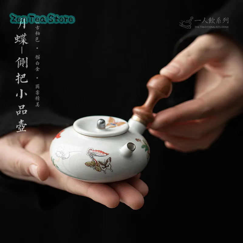 

The Moon Butterfly Side to The Small Pot Japanese Simple Ceramic Small Teapot One Person Drink A Single Pot Tea Infuser