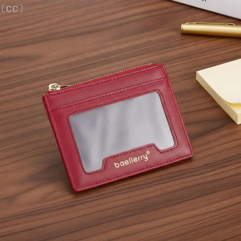 〔CC〕Women Short Zipper Card Wallet Multi Card Slots Transparent ID Window PU Leather Coin Purse For Daily Shopping Travel〔88〕