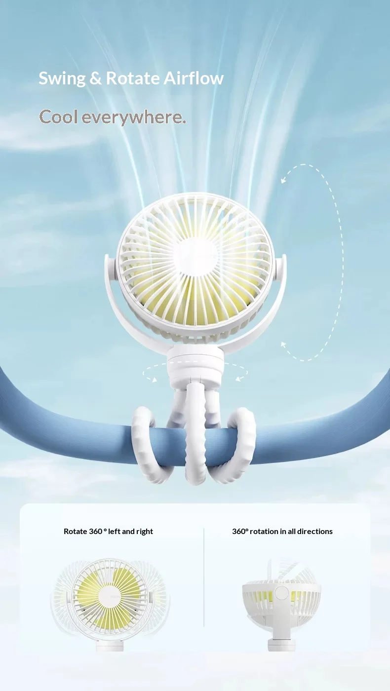 JisuLife FA40A Bed Clamp Fan Variable Frequency Wind Fourth Gear Wind Power Car Clip Small Fan Low Noise Light Weight For Gifts