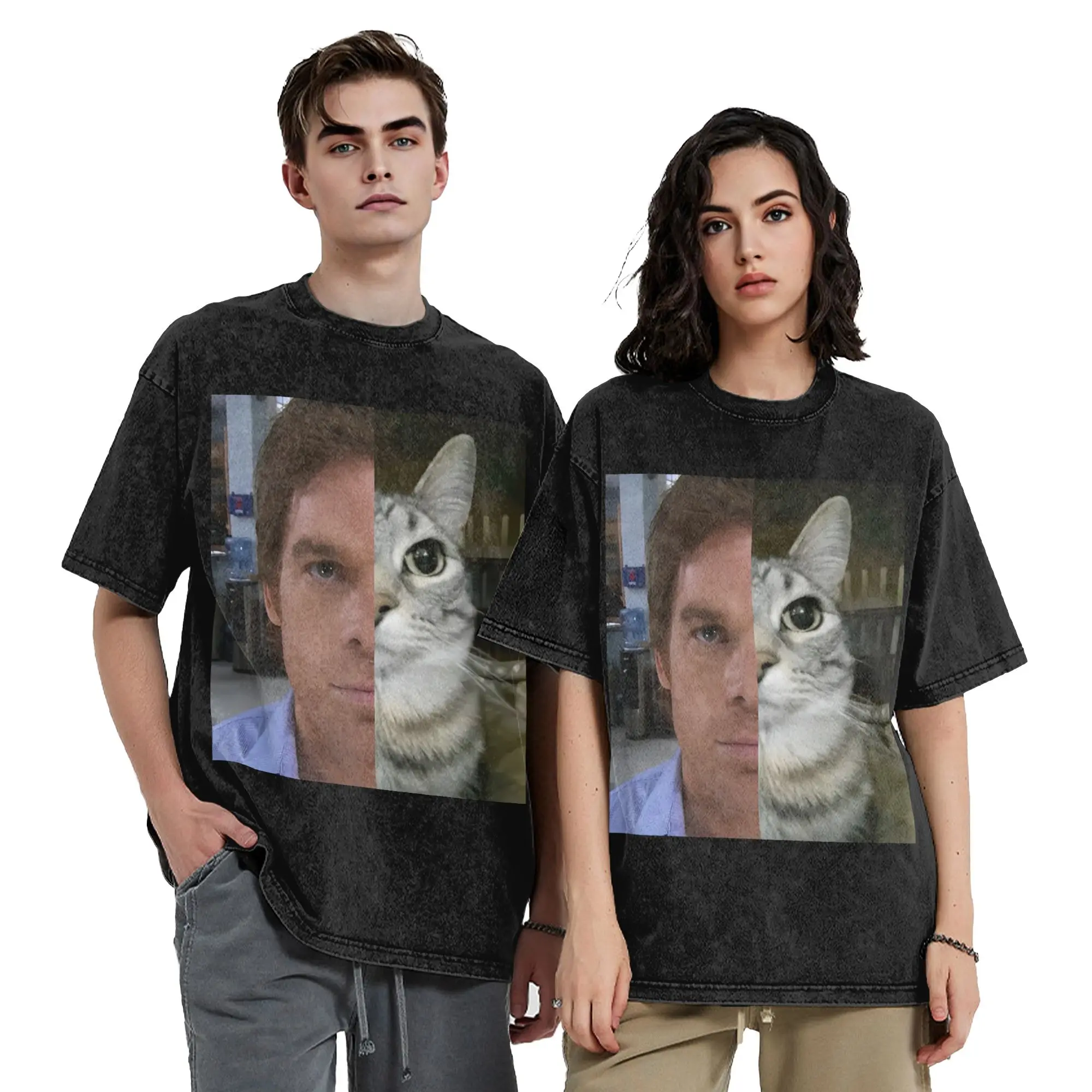 

Мужские и женские винтажные потертые футболки Dexter Morgan Cat, хлопковая одежда, новинка, футболка с короткими рукавами и круглым вырезом, летняя футболка