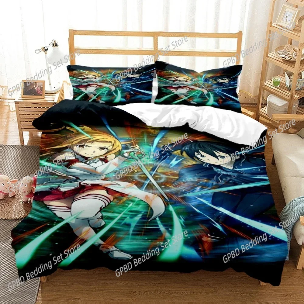 

SAO Anime Art Print Fashion Article Comfortable Duvet Cover Pillowcase Bedding Set Children Bedroom Decoration Home Textile