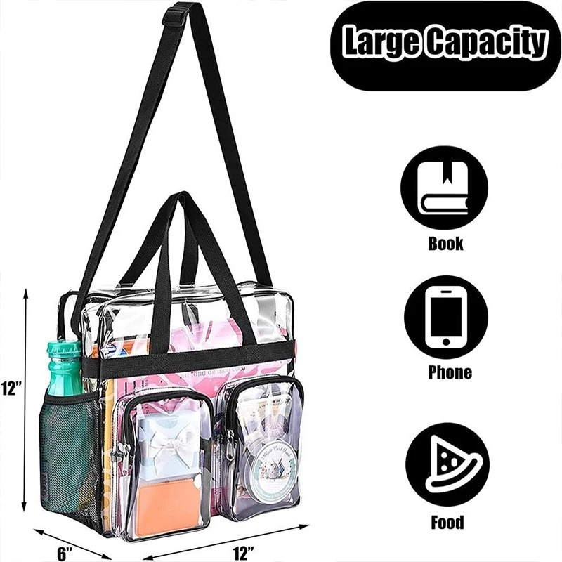 Large Capacity Summer Beach Transparent Handbag Front Pocket Shoulder Bag Clear Purse Bag New Multi-Pocket Portable Tote Bag