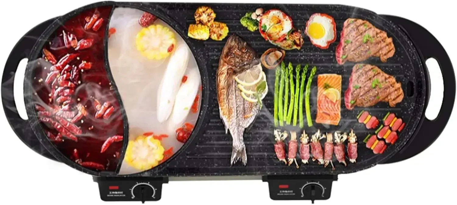 Pot chaud d'intérieur de gril électrique SK-J6860 multifonctionnel, gril d'intérieur de Teppanyaki/BBQ coréen/pot chaud de Shabu Shabu, 3.6L