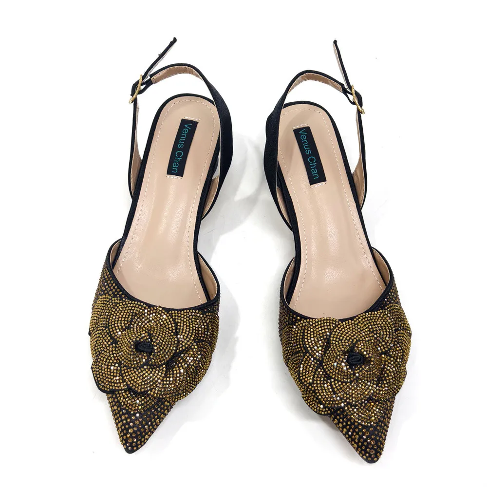 New Italian Design Faux Snakeskin Texture Black Shoes And Bags Rhinestones Embellished Pointed Toe High Heels Fine Handbags image 2