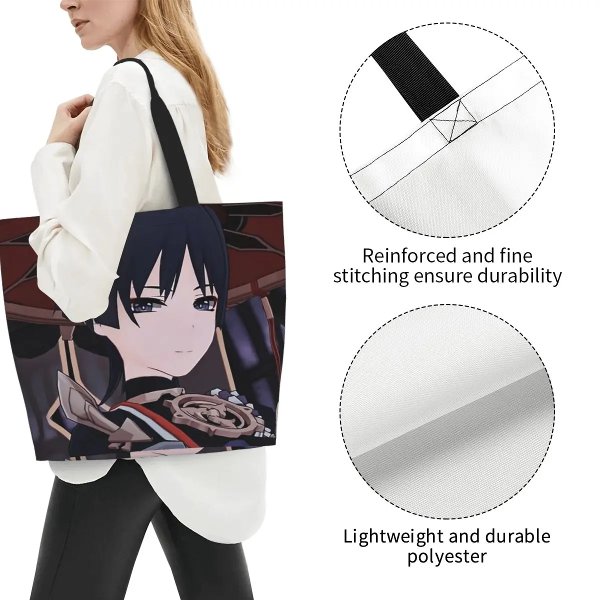 Diluc Genshin Impact Anime Shopping Tote Bag Canvas Large Capacity Shoulder Bags Shopper Grocery Handbag for Women