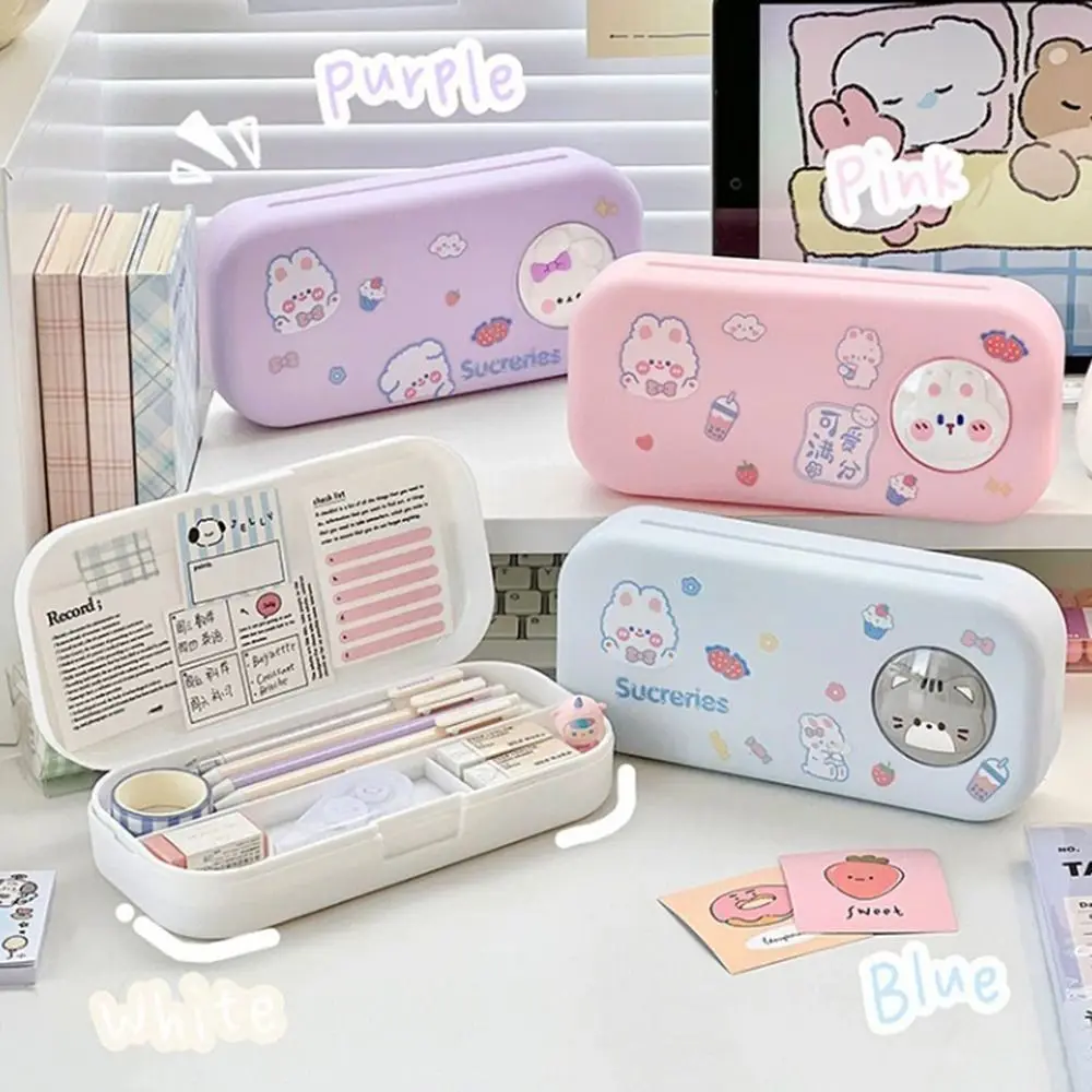 Cartoon Large Capacity Pencil Bag Multifunctional Portable Stationery Bag Double-layer Durable Pen Case Gift