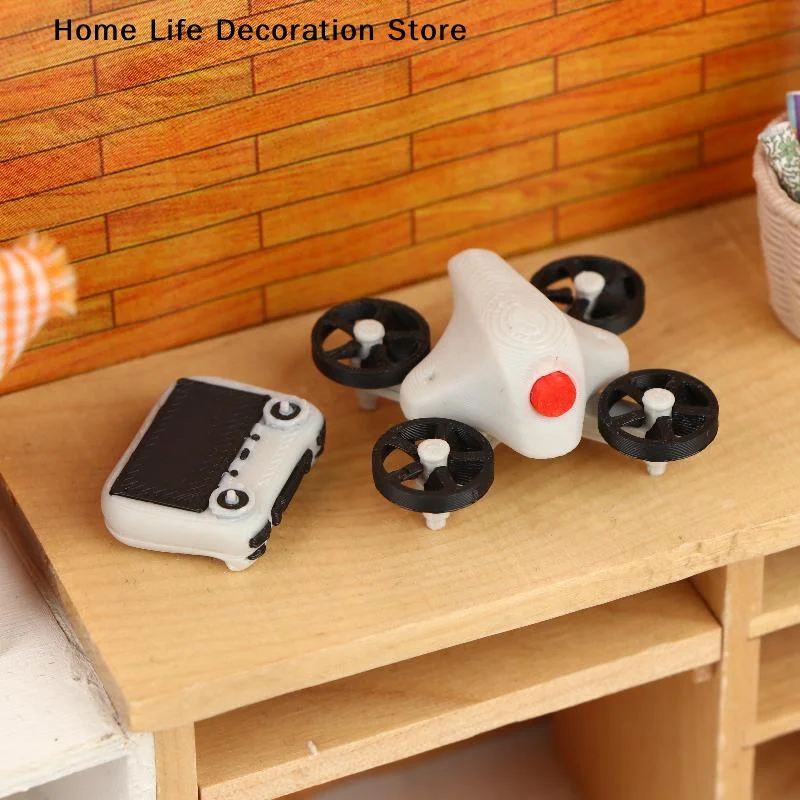 【TG】Miniature Simulation Drone Model With Remote Controller 1:12 Scale Dollhouse Scene Decoration Miniature Photography Props