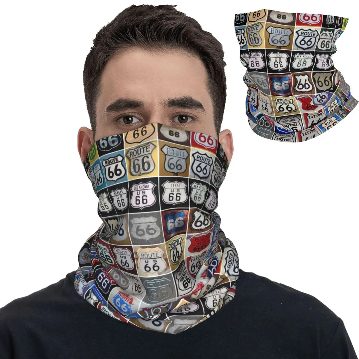 

Route 66 Vintage Trip Heavy Metal Rock Racing Bandana Neck Gaiter Mask Scarf Multi-use Headwear Running for Men Women Adult