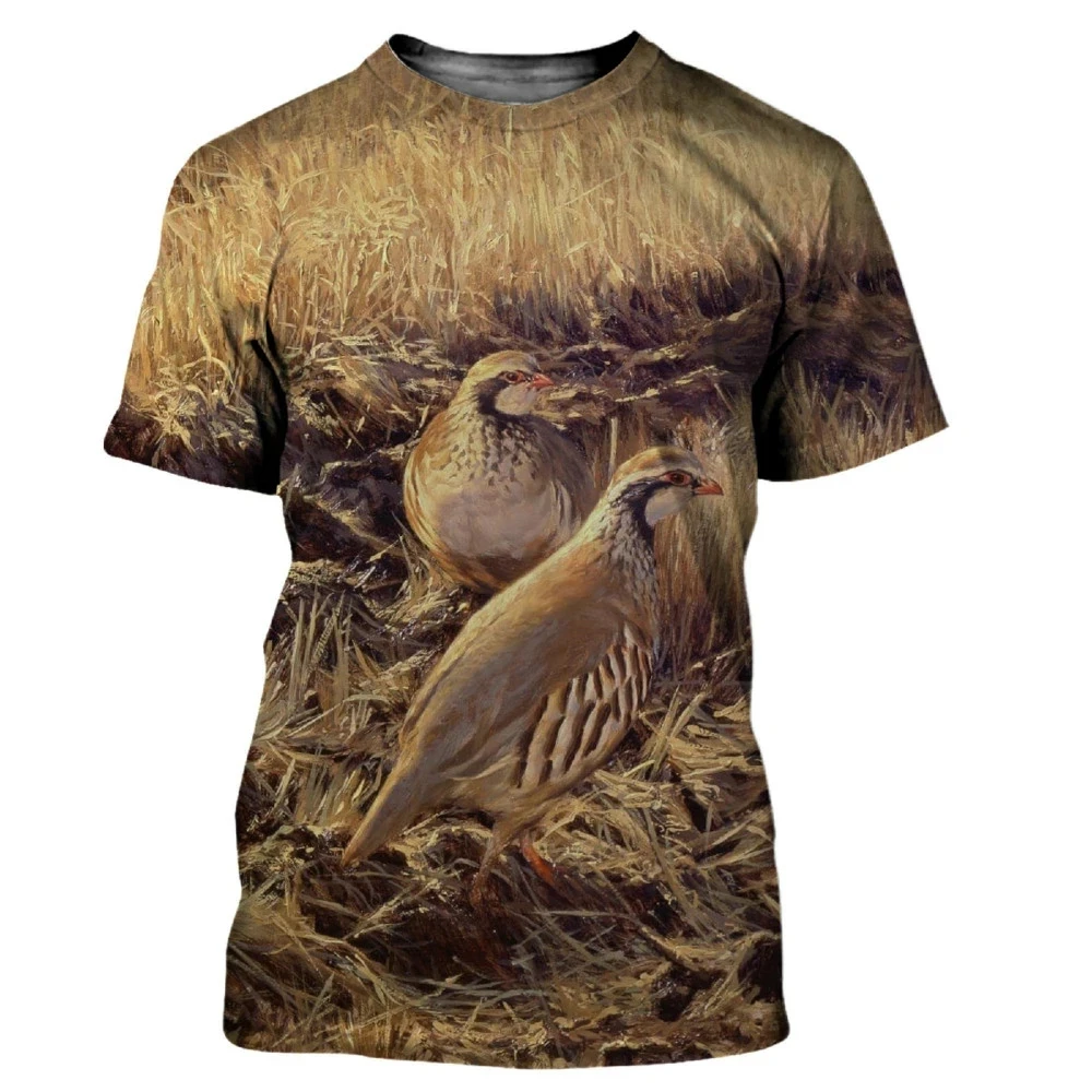 New Summer Camouflage Hunting Animal quail Pattern Printed Men's Round Neck T-shirt Casual Short Sleeved Oversized Fashionable M