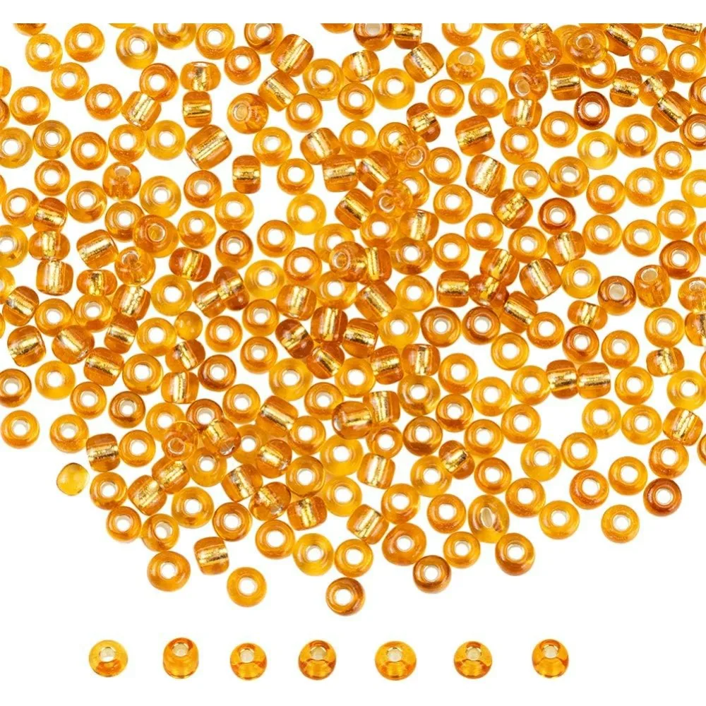 About 4500 Pcs 6/0 Glass Seed Bead Silver Lined Goldenrod Round Pony Bead Waist Beads Mini Spacer Beads Diameter 4mm for Jewelry