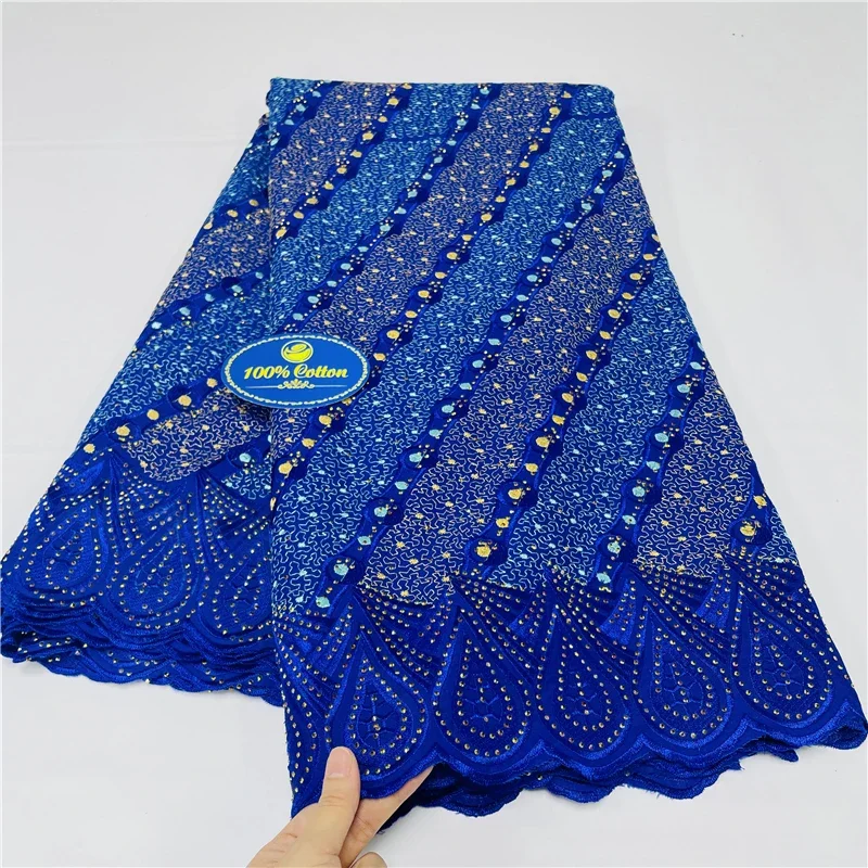 5 Yards African Swiss Voile Lace Fabric Embroidery High Quality With Stones Dry lace 100% Cotton For Wedding 29L882902