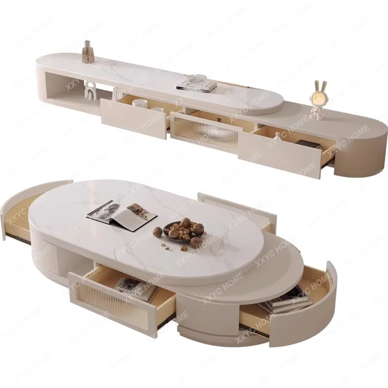 

Телескопический журнальный столик в стиле AACream из каменной плиты, набор ТВ-шкафов, простая маленькая квартира, гостиная, домашний овальный журнальный столик