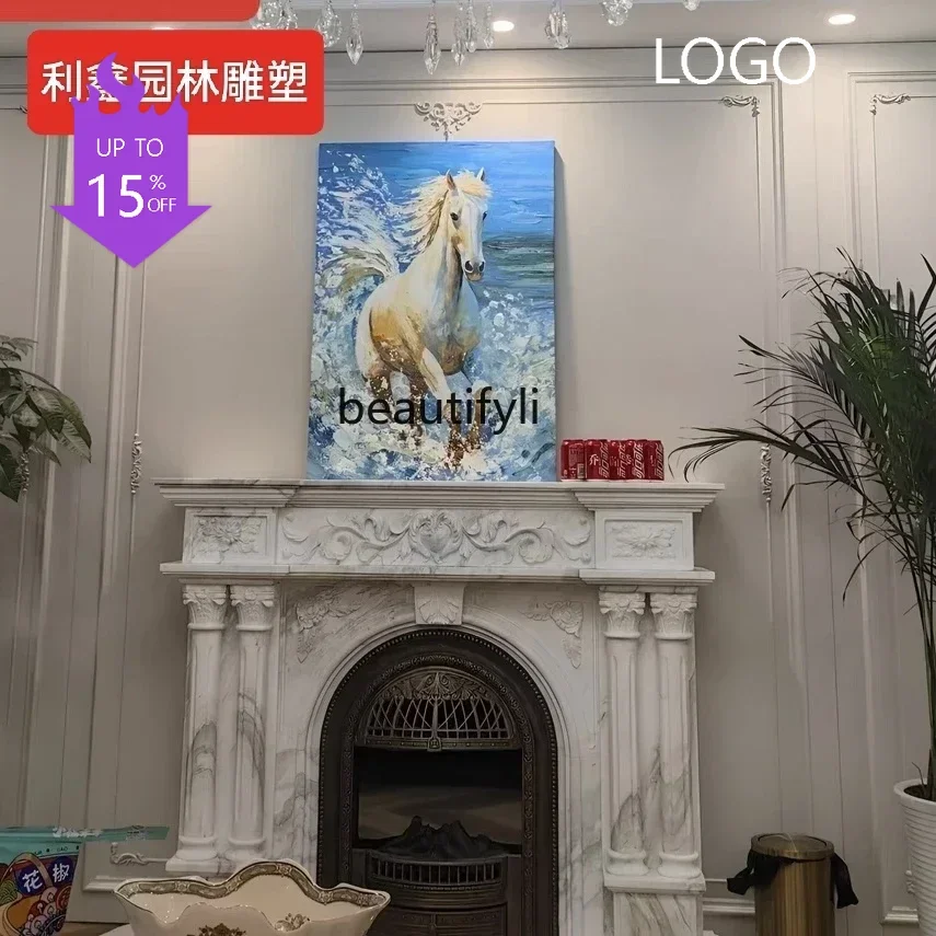 P Marble Fangshan white marble mantel French living room stone carving decorative cabinet customization