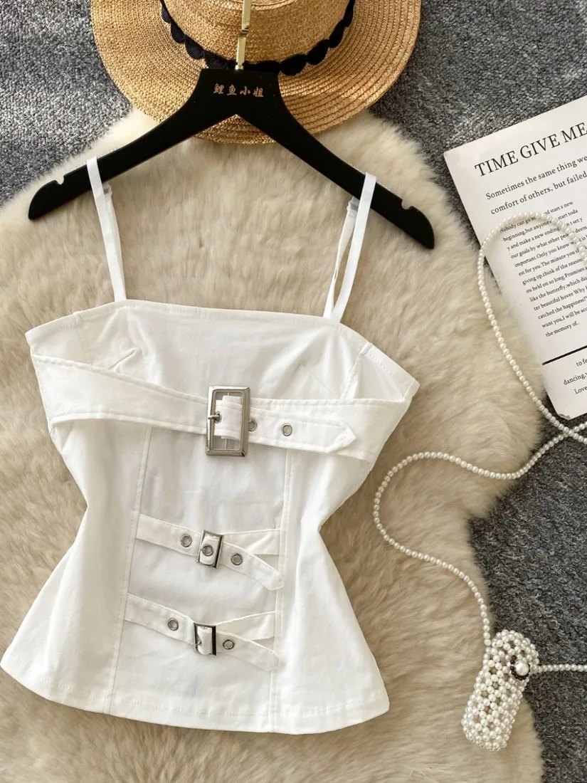 Foamlina Canotta da donna Estate Hot Girls Cinghia regolabile Fibbie senza maniche Slim Fit Cerniera posteriore Canotta corta Streetwear