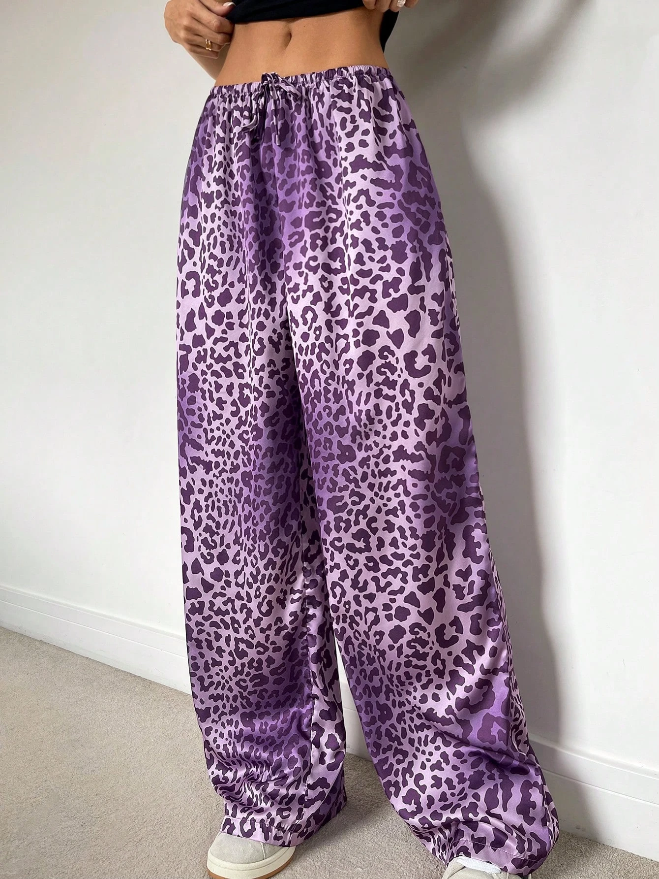 

Women's Pajama pants Straight-Leg purple Leopard Slimming Loose-Fit Color Blocking pajama trousers women clothing