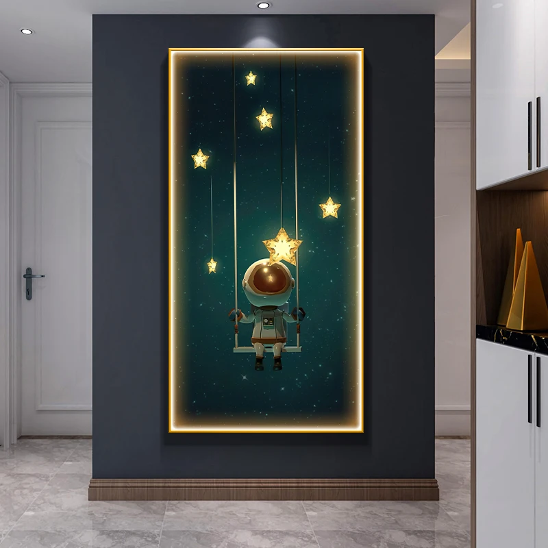 Imagem -05 - Moderno dos Desenhos Animados Astronauta Led Pintura Lâmpada de Parede Luminoso Interior Montado Quarto de Crianças Corredor Sala Decoração