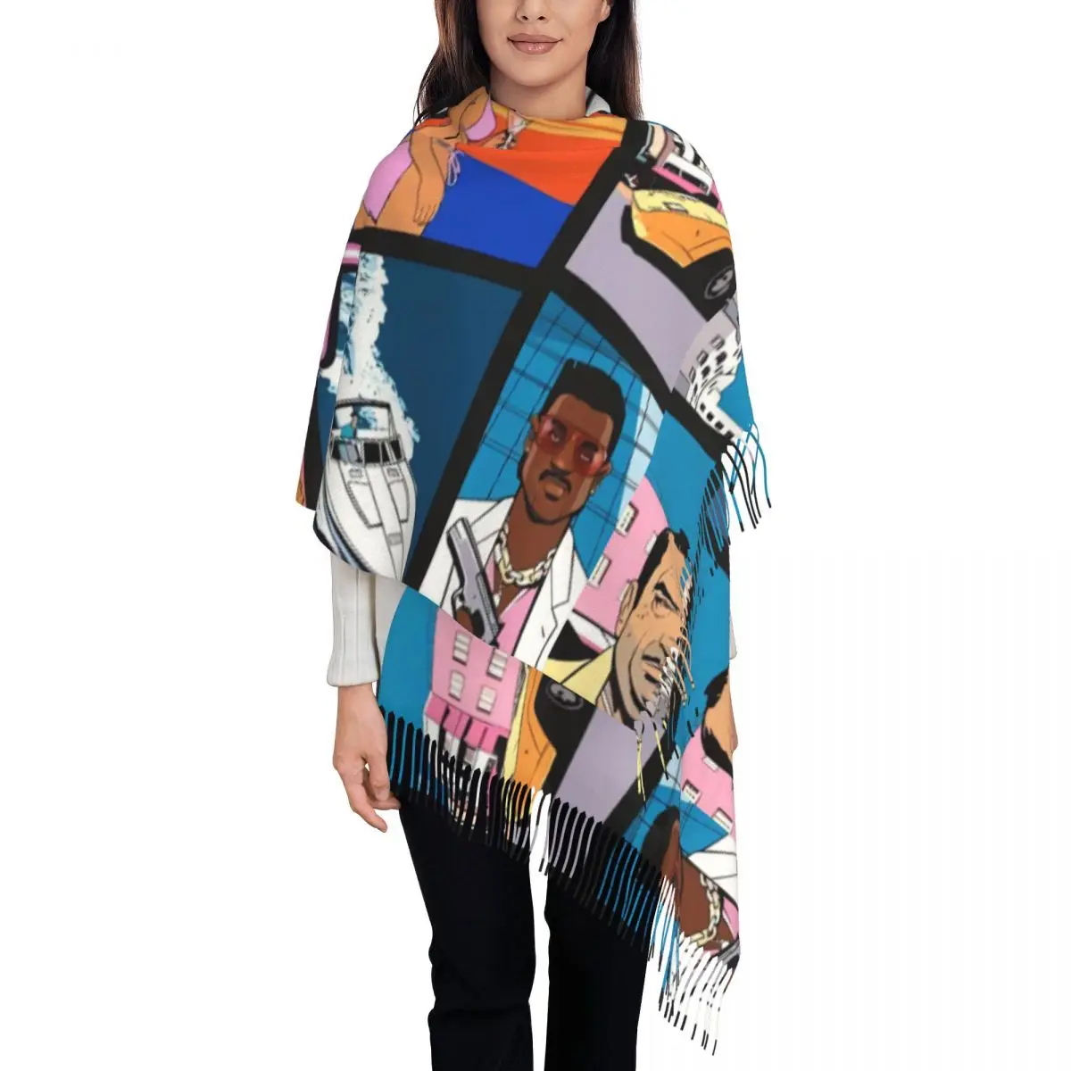 Personalized Print Grand Theft Auto Vice City Scarf Women Men Winter Fall Warm Scarves Video Game Shawls Wraps