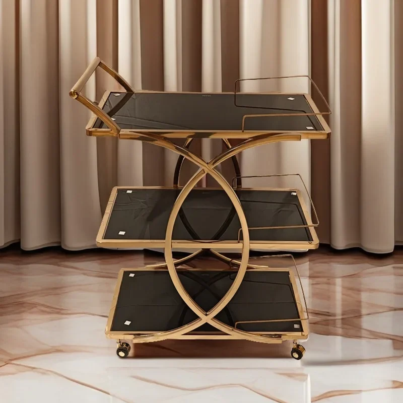 European stainless steel rose gold three-layer cart tempered glass hotel lobby dessert cake delivery snack dining car