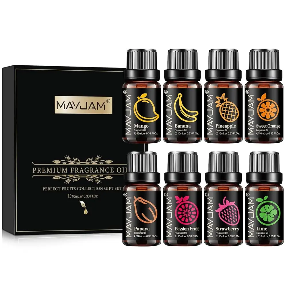

MAYJAM 8pcs/set Fruit Fragrance Oils Strawberry Mango Banana Sweet Orange Papaya Lime Pineapple Passion Fruit Aroma Oil