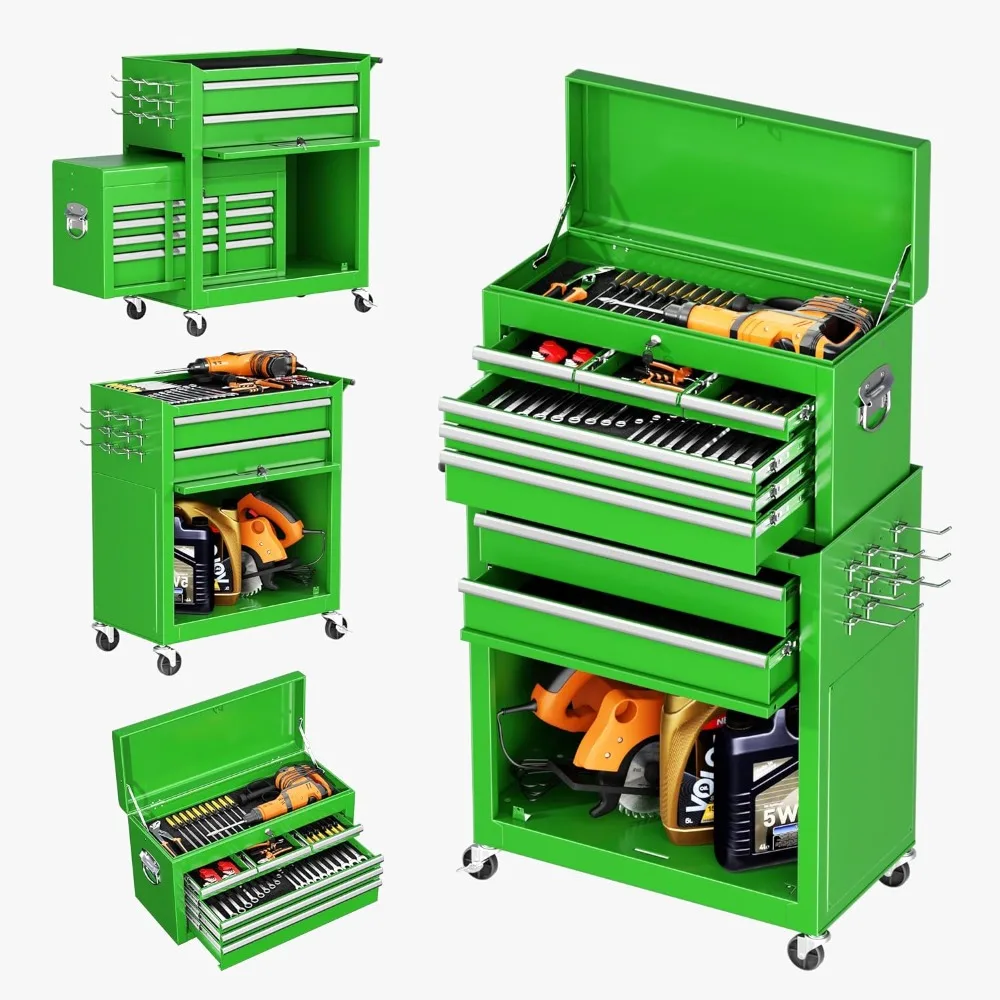 

8 Drawers Rolling Tool Chest Assembled with Wheels Detachable Organized Lockable Chest for Workshop Mechanics Garage