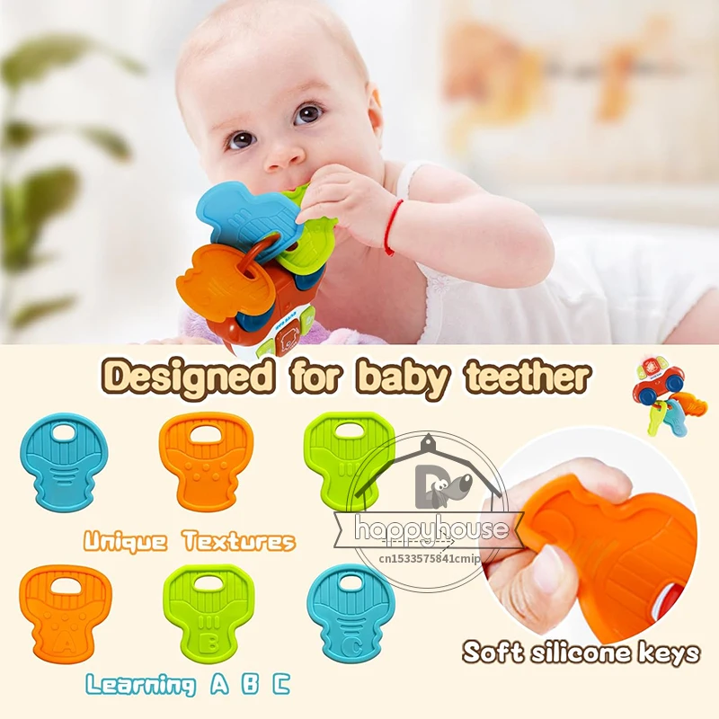 Baby-Beißspielzeug, sensorisches Lernen für Kleinkinder, Autoschlüssel, Beißring-Spielzeug mit Musiklicht, Musik-Babyspielzeug, 0, 3, 6, 9, 12, 18 Monate, Jungen, Mädchen