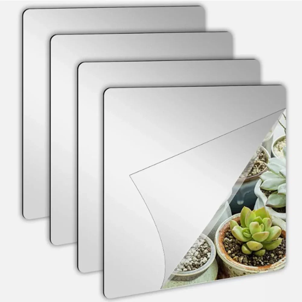 4PCS 15/20/30cm Wall Decorative Mirrors Acrylic Mirror Plate SelfAdhesive Mirror Sheets Wall Mirror Tile Home Decor For Bedroom