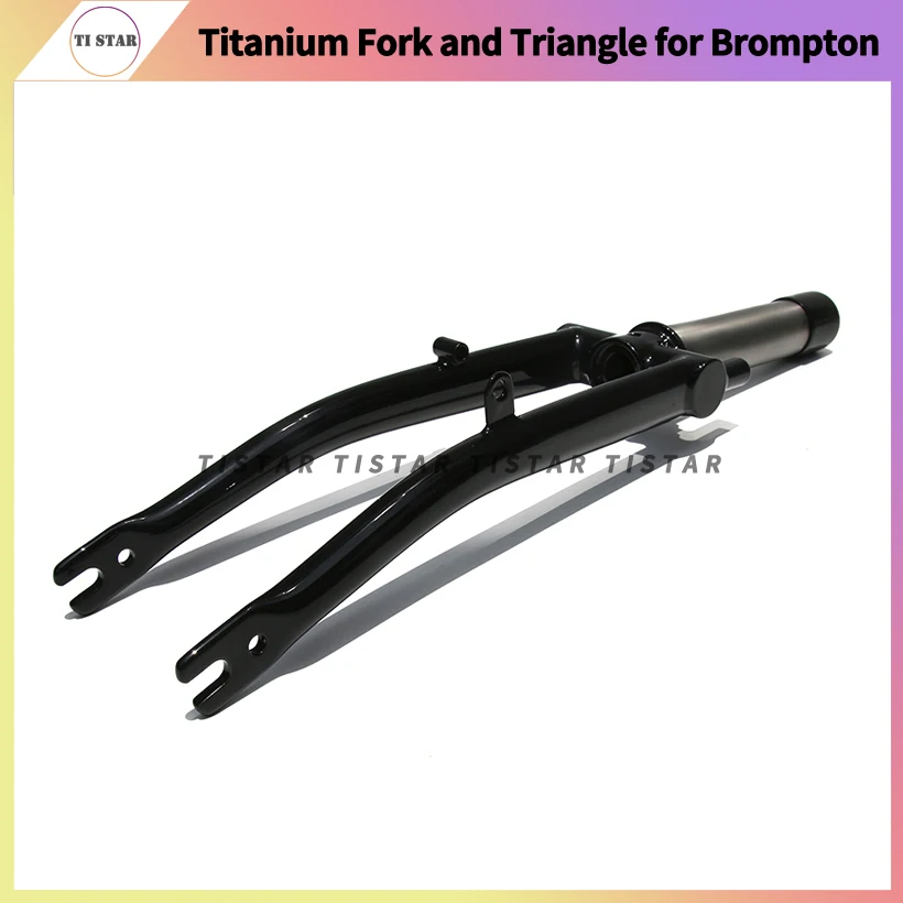Titanium Fork and Triangle for Brompton Folding Bike, Lightweight Ti Bicycle Frame, Glossy Black, GR9, Ti3Al2.5V, 16 Inches