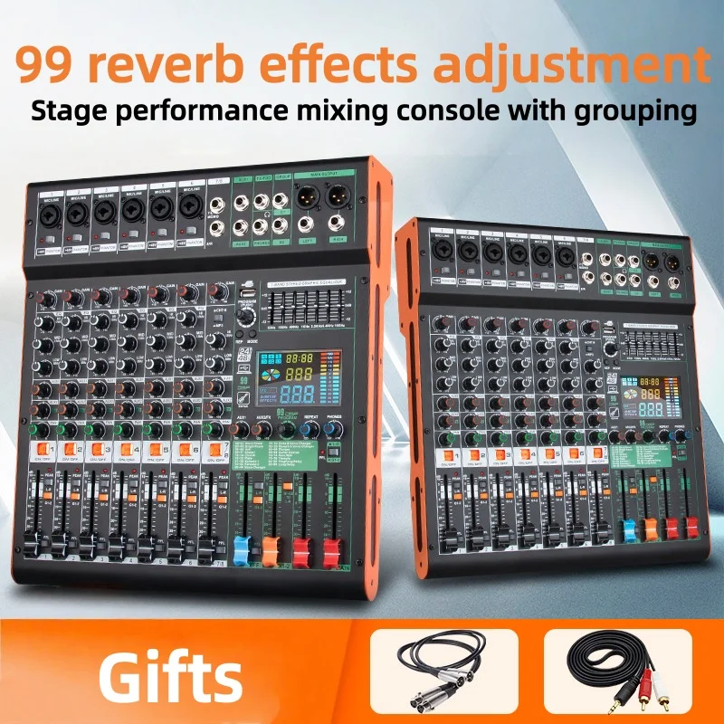

TC8 Professional Audio Mixer 8CH 99DSP Dual Group Bluetooth USB 48V Phantom Power Mixing Console for Bar Studio