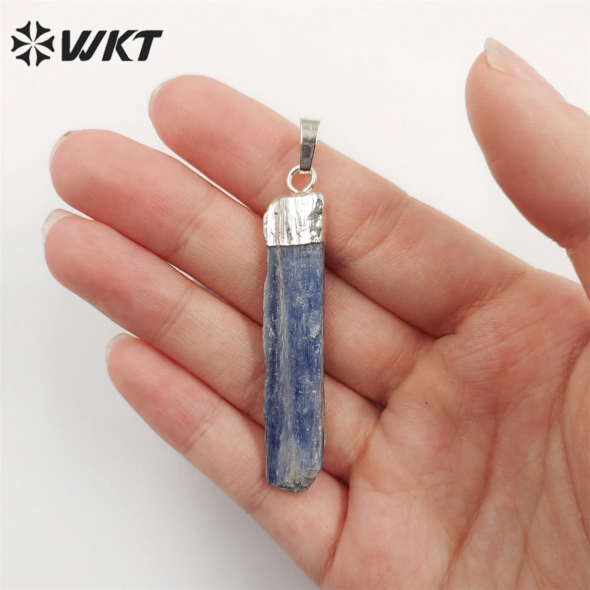 

WT-P500 Hot Natural Genuine Raw blue kyanite pendant long bar shape gold cap stone kyanite jewelry pendants
