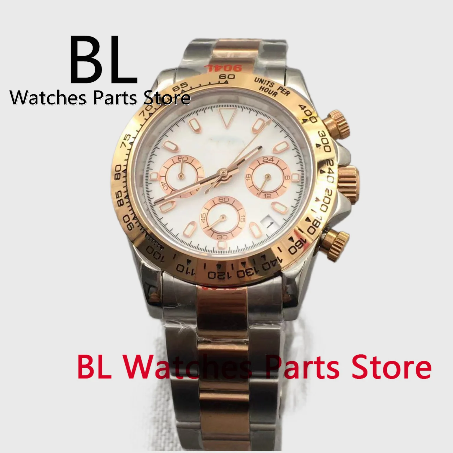 

BL 39mm VK63 Men's Automatic Watch Chronograph Two-tone Rose Gold Stainless Steel Date Waterproof Sapphire Crystal