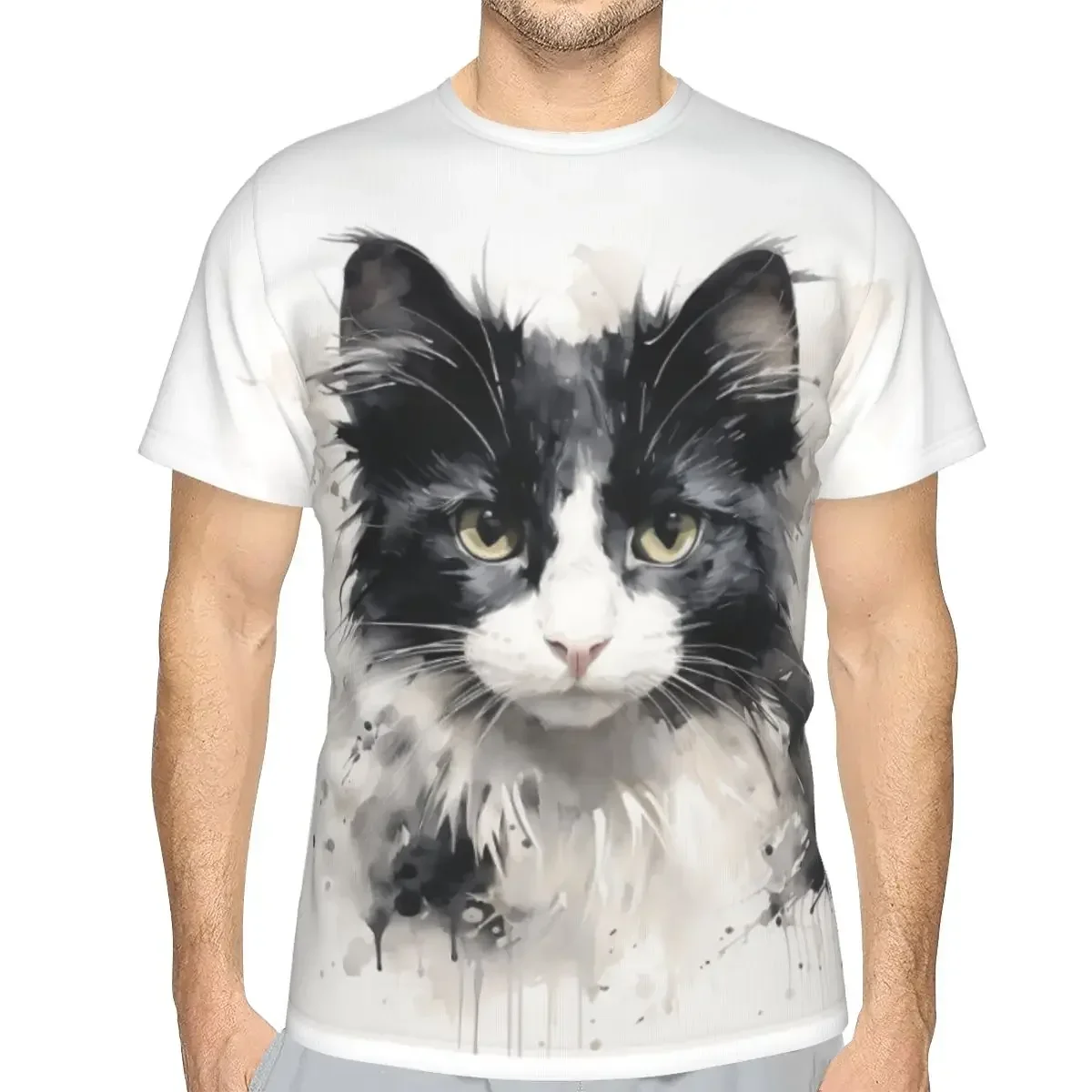 

Men's Cute Cartoon 3D Cat Pattern Printed T-shirt Fashionable and Casual Large Loose, Cool and Breathable Short Sleeved Top Y2K