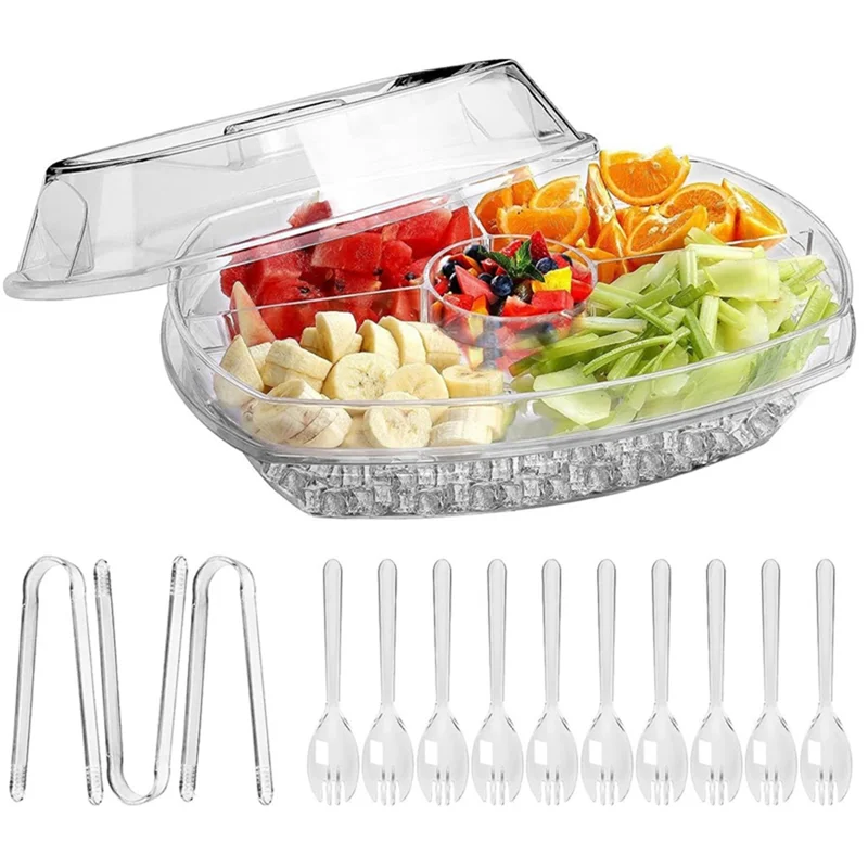 

Практичные сервировочные подносы для льда для вечеринок с крышкой, сервировочный поднос с льдом под льдом для вечерние ужина, прочный семейный сбор E