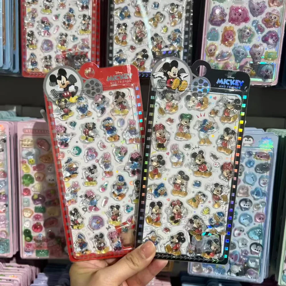 Anime Cartoon 3D Relief Sticker Mickey and Minnie Crystal Student Puzzle Sticker Toy Phone Case Camera Headphone DIY Decoration