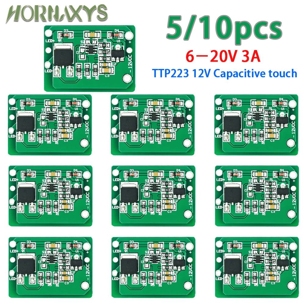 

5/10pcs 12V Capacitive Touch Switch Sensor Module Push Button Touching Key Module Jog Latch With Relay DC 6-20V 3A TTP223