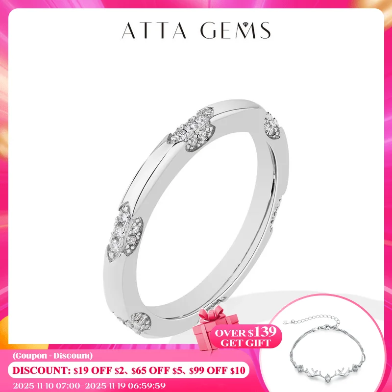 

ATTAGEMS 2025 Simple Moissanite Rings Full D VVS1 Diamond S925 Sterling Silver Engagement Wedding Band for Women Men Daily Gifts
