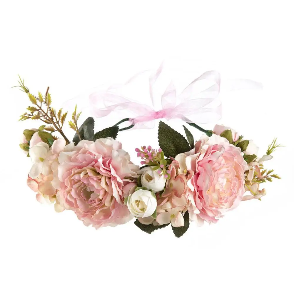 Couronne de fleurs de mariage, Festival bohème, accessoires Photo, feuille verte Rose, couvre-chef Floral, couronne de cheveux, printemps