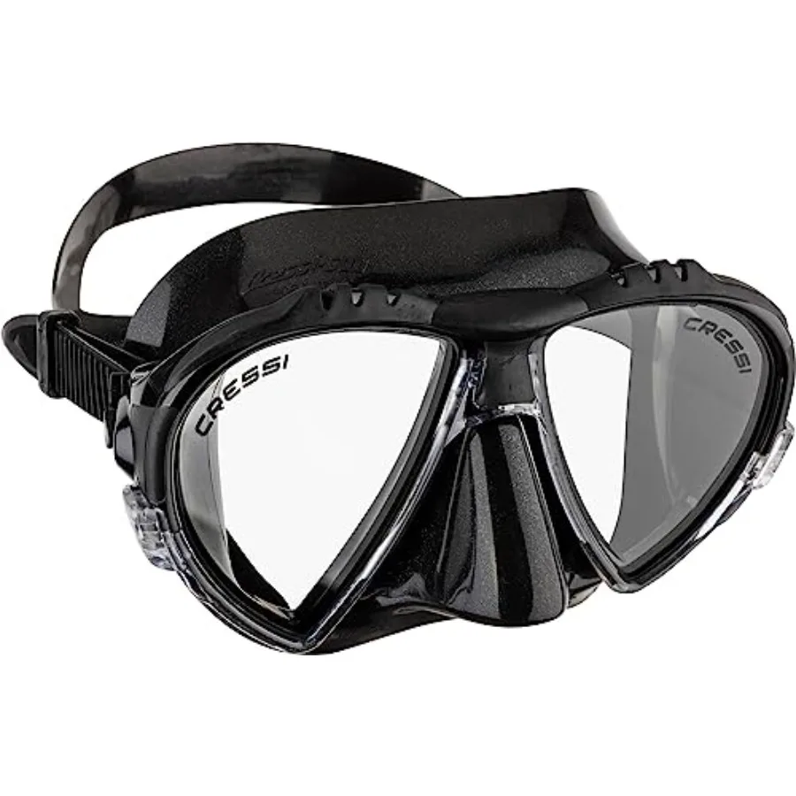 

Scuba diving, snorkeling, and freediving mask for adults Italian-made matrix silicone, black, ultra-low volume and wide field o