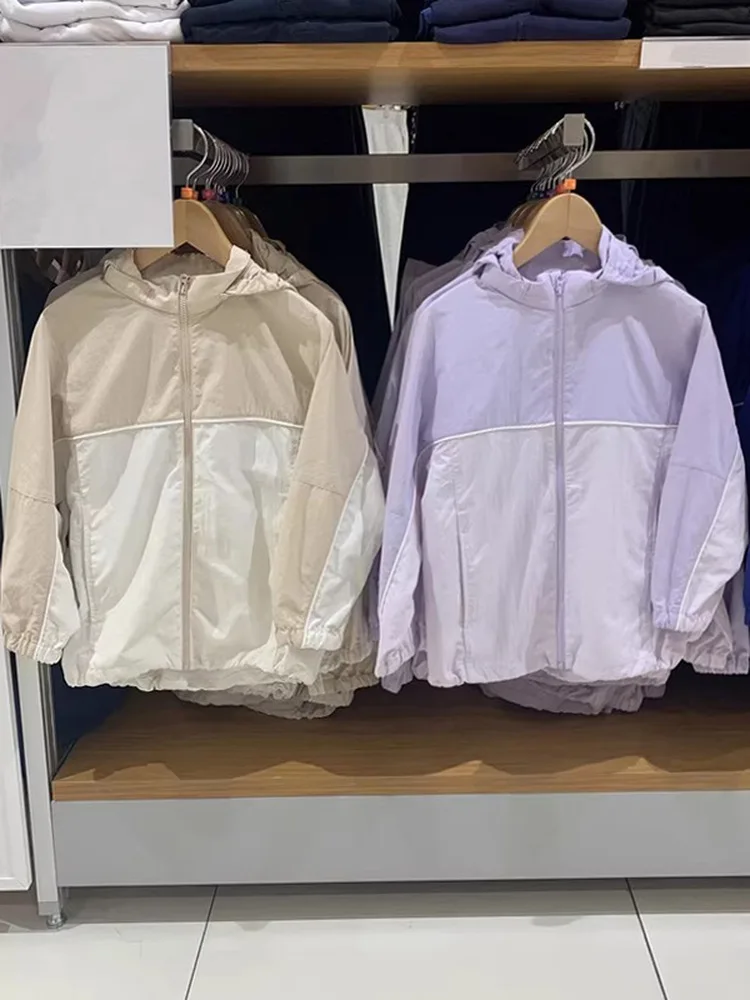 ポータブル薄型アウターウェア子供服速乾性通気性日焼け防止フード付きジャケットポリエステル繊維夏服